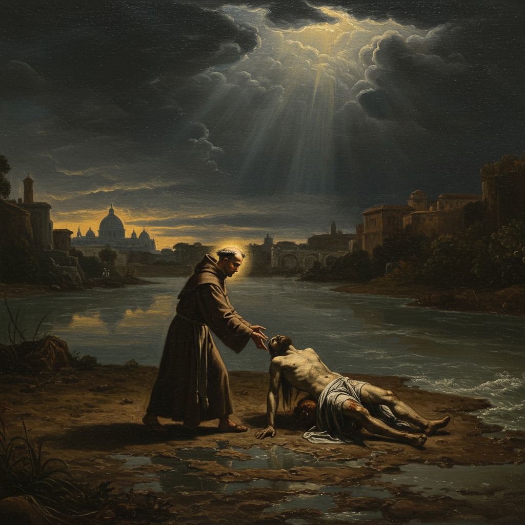 A monk retrieves the desecrated corpse of Pope Formosus from the Tiber River.