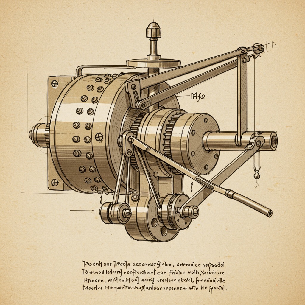 Technical sketch of automaton's internal mechanism: pegs on a cylinder controlling a flute.